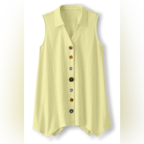 Soft Surroundings Danielle Button Sleeveless Tunic | Fresh Lemonade | Size Large - Picture 2 of 10